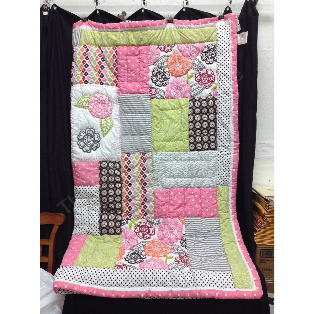 Pottery Barn Teen PBT Bright Blossom Floral Patchwork Quilt Twin Pink Brown
